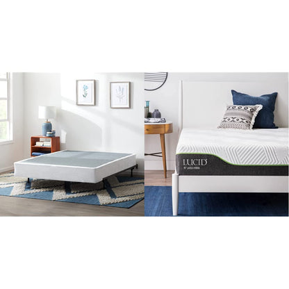 LUCID 12 Inch Latex Hybrid Mattress and High-Profile 9 Inch Steel Foldable Full Box Spring Foundation with Center Support Bolts