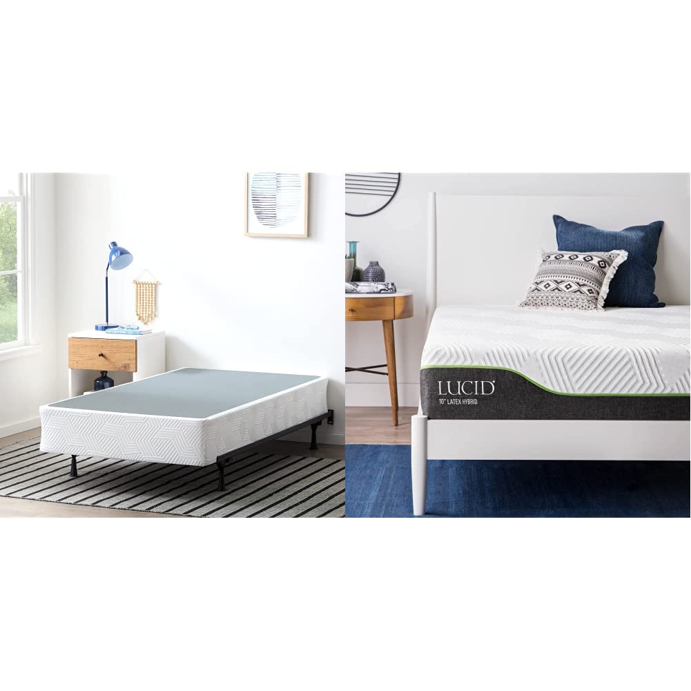 LUCID 12 Inch Latex Hybrid Mattress and High-Profile 9 Inch Steel Foldable Twin Box Spring Foundation with Center Support Bolts