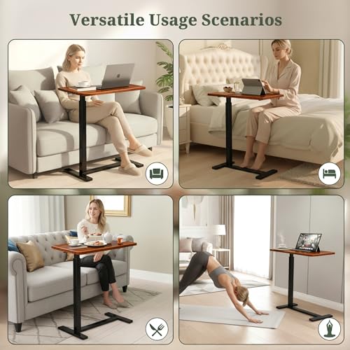 Mobile Standing Desk, Adjustable Height Desk with Hidden Casters, Portable Laptop Computer Table with Rolling Wheels, for Sit Stand Workstation, Compact and Sturdy for Home, Office, Dorm, Brown SageNest