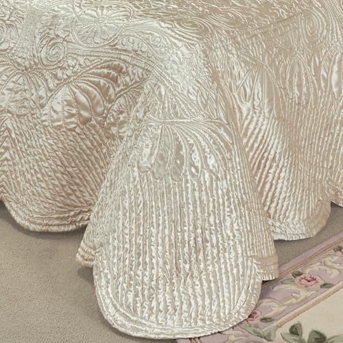 Touch of Class Portia Luxury Bedding | Soft Pearl | Premier Quilted Polyester Satin | Romantic Hand Guided Machine Quilted Scroll Design 3 Piece Set: Cal King Oversized Bedspread & 2 King Shams Touch of Class