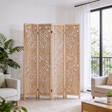 Leaf-Carved Room Divider Folding Privacy Screen, 67 Inch Tall Wooden Carved Room Divider, Portable Divider for Room Separation, Boho Room Partitions for Home Office (Natural) ZFFURN