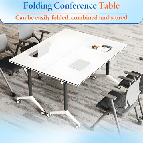 MOFGOE Modular Meeting Table, Folding Conference Table Modern with Locking Wheels, Portable Meeting Table with Flip Top, 330lbs Capacity, for Office Classroom Events,4 Pack,63 * 24 * 30in MOFGOE