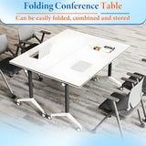 MOFGOE Modular Meeting Table, Folding Conference Table Modern with Locking Wheels, Portable Meeting Table with Flip Top, 330lbs Capacity, for Office Classroom Events,4 Pack,63 * 24 * 30in MOFGOE