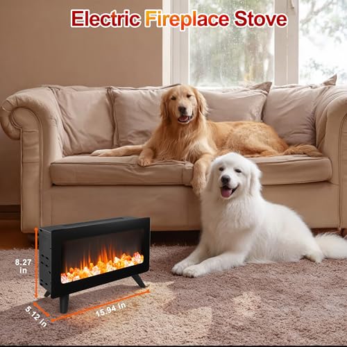 uHousDeco 16in Freestanding Electric Fireplace Heater, Small Fire Place Electric Fireplace with 3D Realistic Flame, Portable Indoor Fireplace Space Heater, 750W | 1500W uHousDeco