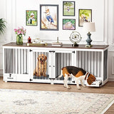 DAWNSPACES Furniture Style Large Dog Crate for 2 Dogs, 86.6" Heavy Duty Wooden Dog Kennel with Dog Bowl Drawers & Divider, Indoor Furniture Style Dog Kennel for Large Medium Dogs, White DAWNSPACES