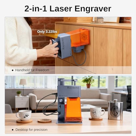 Raymoto Laser Engraver Machine, 20W (20000mW) Diode Laser Cutter, 2000mm/s High-Speed Laser Portable & Handheld Desktop DIY Laser Engraving Machine for Wood, Metal, Paper, Acrylic, Leather, Glass Raymoto