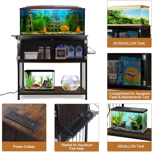 TQVAI 40-55 Gallon Fish Tank Stand - 800lbs Weight Capacity - Heavy Duty Aquarium Stand Cabinet with Power Outlets for 2 Tanks, Aquarium Decor Accessories, Reptile Turtle Tank, Black - WoodArtSupply