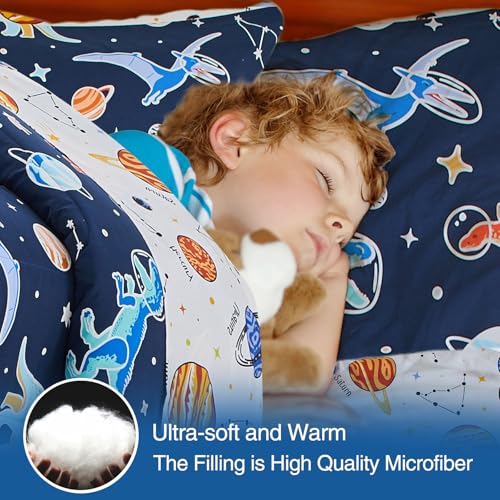A Nice Night 5pc Glow in The Dark Kids Comforter Set,Dinosaur Galaxy Printed, Space Bedding Set Twin Size for Boys Girls Teen A Nice Night