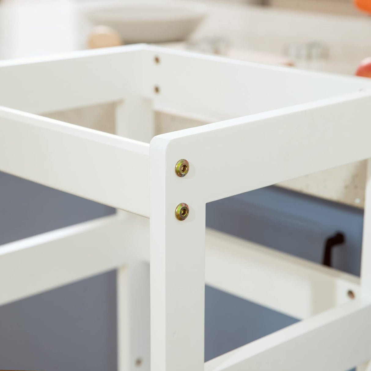 Kids Kitchen Step Stool with Safety Rail,Wooden Toddler Standing Tower for Kitchen Counter, Kids Montessori Stool, Solid Wood Construction,White Wiifo