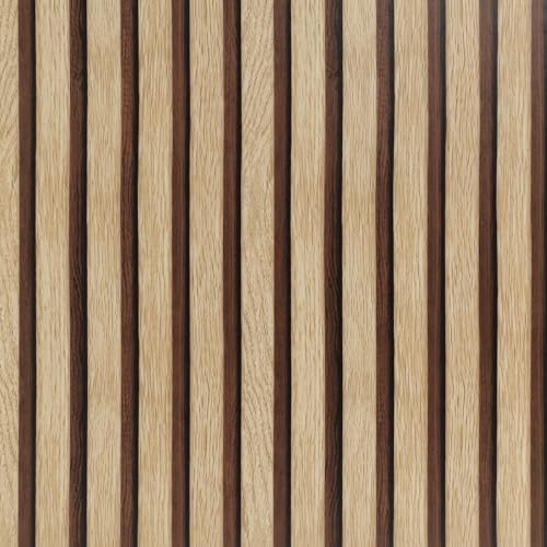 Arthome Wood Slat Wallpaper 17''x120'' Peel and Stick self Adhesive Wood Wallpaper PVC Vinyl Decorative Removable Wallpaper Waterproof Faux Wood Grating Stripe Contact Paper for Living Room B - WoodArtSupply