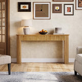 TRIBEWOOD Solid Wood Console Table, 63" Long Retro Entryway Table with Vertical Fluted Stripes and Wide Solid Wood Legs, for Living Room, Hallway, Behind Sofa, Next to Entrance TRIBEWOOD