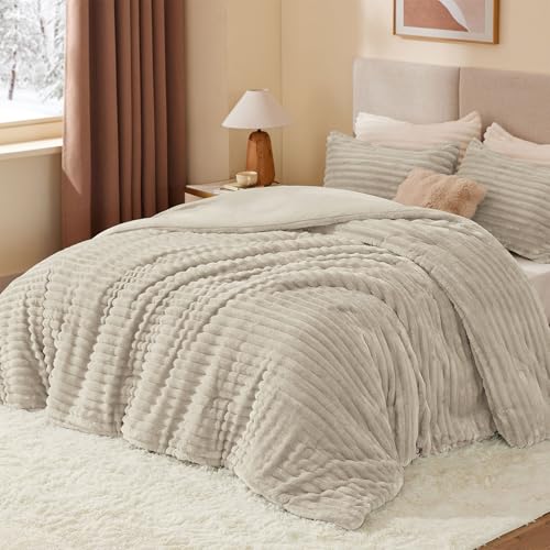 BEDELITE Fleece Twin Comforter Set -Super Soft & Warm Fluffy Linen Bedding, Luxury Fuzzy Heavy Bed Set for Winter with 1 Pillow case BEDELITE