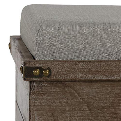 Cortesi Home Scusset Storage Chest Tray Ottoman in Fabric and Wood, Grey, 15.75"W x 15.75"L x 15.5"H