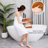 NNN Teak Shower Bench Seat with Handle 18 Inch/Teak Wood Shower Stool with Shelf/Wooden Bathroom Spa Bathing Stool/Waterproof, Indoor and Outdoor Use,Patented Design. NNN