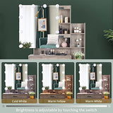 VINGLI Vanity Desk with Sliding Mirror & Lights & Charging Station & Drawers & Shelves & Door, Farmhouse Modern Makeup Vanity Set with Stool (Rustic Gray, 39'' x 16'' x 63'', Bench Included) VINGLI