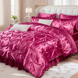 Bedbay Hot Pink Comforter Set,Satin Queen Comforter with Sheets,Bed in a Bag Queen,Pinch Pleat Bedding Set,Hot Pink Pintuck Luxury Bed Set 10 Pcs,Soft Lightweight Silk Like Satin Bedding Set Bedbay