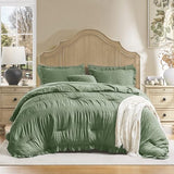 QUIETSEA Twin Comforter Set Seersucker 5 Pieces Luxury Ruffle Bed in a Bag Twin Size for All Season Green Bedding Set with Comforter, Pillowcase, Flat Sheet, Fitted Sheet and Pillow Sham QUIETSEA