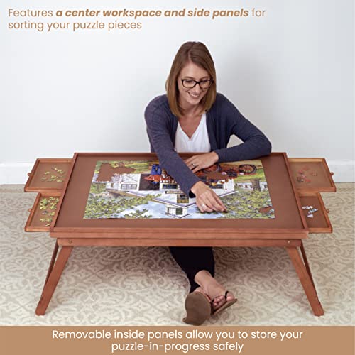 Bits and Pieces - Jumbo Puzzle Plateau Lounger with Cover, Legs, and Storage Drawers - 1500 pc Puzzle Accessories - Portable Puzzle Table - 25½”x 34½” - WoodArtSupply