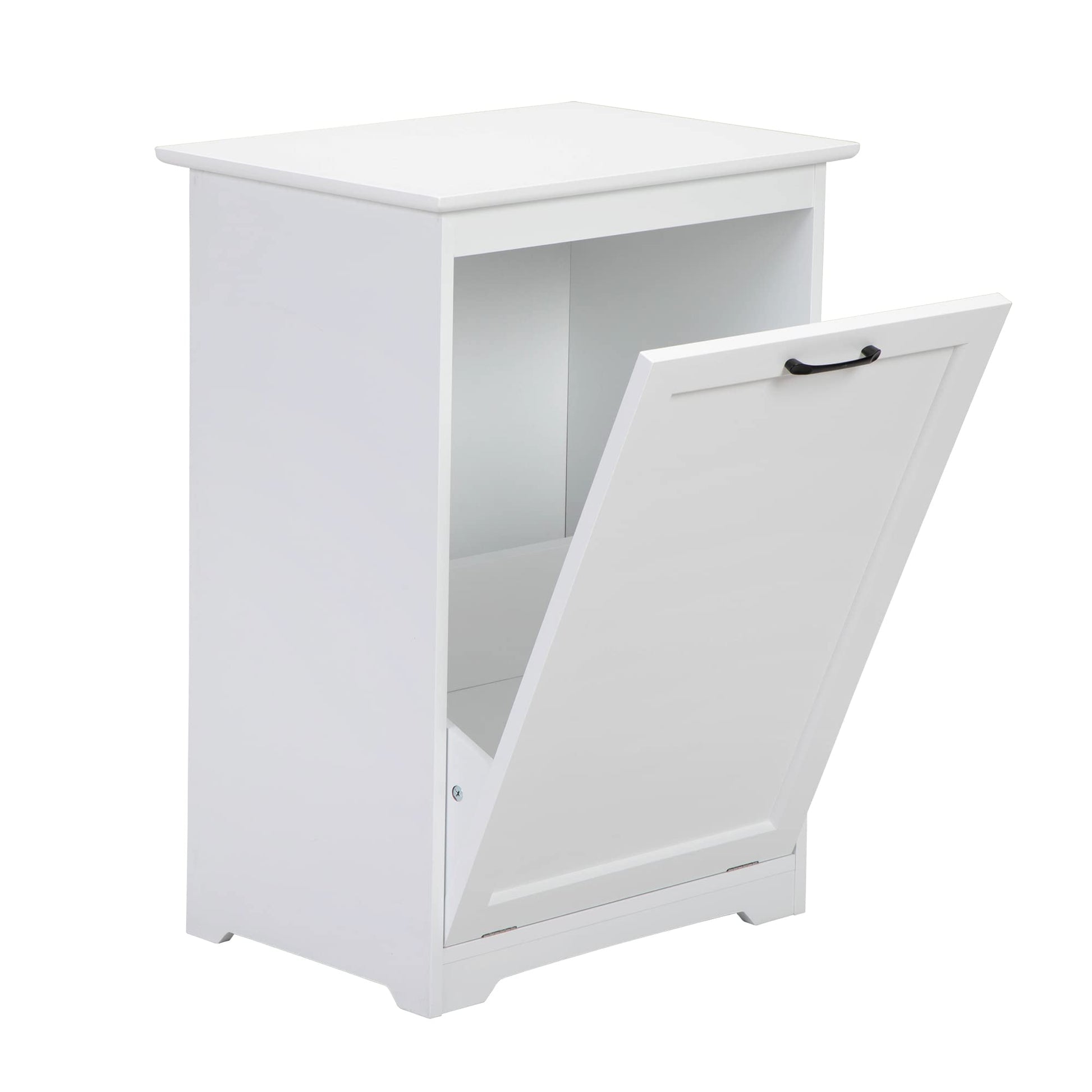 JAXPETY Tilt Out Trash Cabinet Kitchen Trash Can Holder Wood Laundry Hamper Recycling Trash Cabinet with Angle Adjustable Door, White - WoodArtSupply