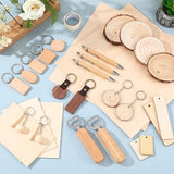 Briwooody 100 Pcs Laser Material Kit Engraving Blanks Wooden Keychains Blanks Set Laser Cutting Materials Unfinished Wooden Engraving Key Tag Ring for DIY Gifts Crafting Cutters Briwooody