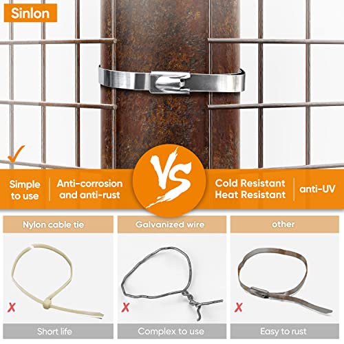 Sinlon Chain Link fence Ties 100pcs Multi-Purpose Self-Locking Metal Zip Ties Stainless Steel Zip Ties 11.8inch，Suitable For fixed Fence Thermal Insulation Shield Outdoor and Workshop Etc Sinlon