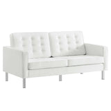 Modway Loft Tufted Button Faux Leather Upholstered Loveseat in Silver White Modway