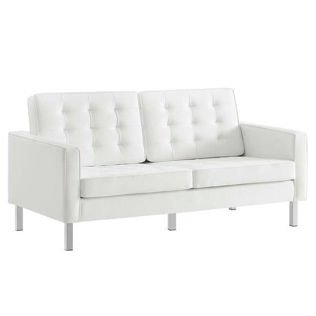 Modway Loft Tufted Button Faux Leather Upholstered Loveseat in Silver White Modway