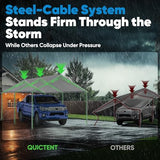 Quictent 10x15 ft Heavy Duty Car Canopy Galvanized Frame Carport Outdoor Party Tent Boat Shelter with 3 Reinforced Steel Cables - Grey Quictent