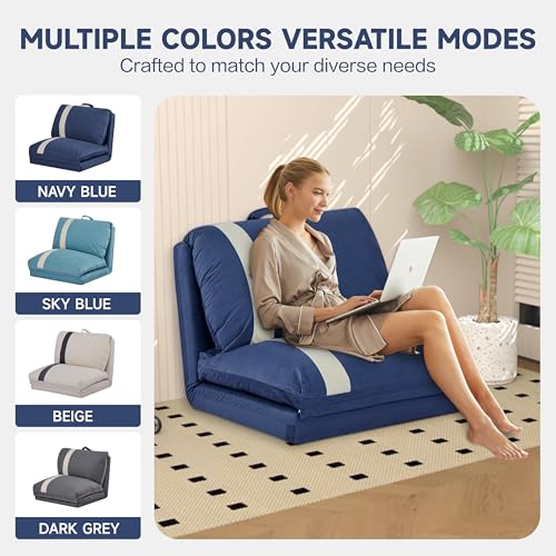 CITTANEO Folding Sofa Bed Set of 2, Convertible Floor Sofa with 6-Position Adjustable Backrest, Metal Frame and Handle, Futon Floor Couch for Dorm, Bedroom, Apartment, Navy Blue CITTANEO