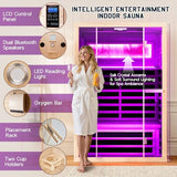 Albott Infrared Sauna 2 Person, Infrared Saunas for Home, Low EMF 110V Hemlock Wood Dry Sauna with Tourmaline Foot Warmer, 7-Color Light Therapy & Salt Crystal Bricks, 47.2"x34.2"x70.9" Albott