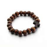 COLORFUL BLING Fashion Religious 10MM Wooden Beads Cross Bracelet for Men Women Faith Prayer Handmade Catholic Jewelry-dark COLORFUL BLING