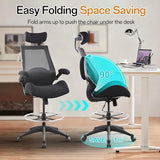 BOLISS Drafting Office Chair 400lbs High Back Wide Standing Desk Chair Comfortable with Flip up Armrests Lumbar Support Adjustable Big Footrest Ring(Black) BOLISS