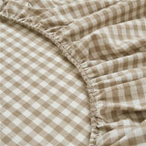 LifeTB Tan Gingham Fitted Sheet King 100% Washed Cotton Taupe Plaid King Bed Sheet Grid Single Bottom Sheet with 15" Deep Pocket Gingham Bedding Grid Sheet 1 Piece Cotton Breathable Mattress Cover LifeTB