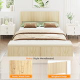VINGLI Fluted King Bed Frame with Wingback Headboard and Footboard Storage Bench, Boho Wooden Single Platform Panel Bed with 4 Drawers,Mid-Century Modern Sleign Bed,Beige VINGLI