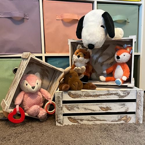 Admired By Nature Wooden Crates Storage Container, Rustic White Set of 3, Farmhouse Style Decorative Baskets for Home Decor, Rustic Decor, Nesting Stackable Organizers, Distressed Wood Crates Admired By Nature