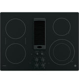 GE PP9830DJBB Profile Series Electric Cooktop with 4 Burners and 3-Speed Downdraft Exhaust System, 30", Black GE