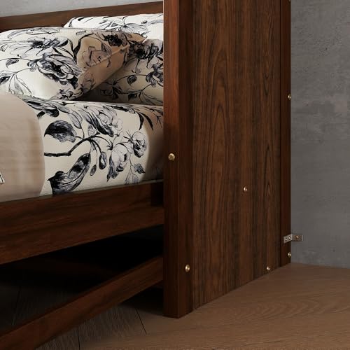 Ball & Cast Queen Size Murphy Bed W/Desk,Horizontal Hidden Wall Bed W/Gas Struts,Space-Saving Murphy Bed Cabinet for Home Office,Apartment,Guest Room,Walnut Ball & Cast