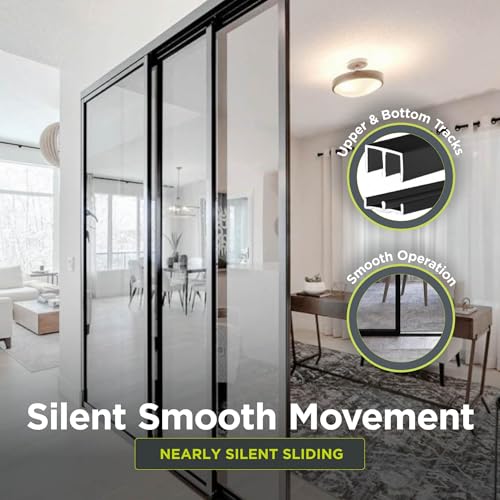 3-Panel Clear Glass Sliding Room Divider - Tempered Glass Wall Separator Screen for Office, Home, Workstation, Cubicle, Desk - Commercial & Residential Partition - 90" W x 80" H, Black Frame The Sliding Door Company