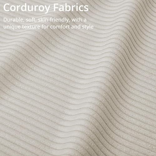 LIKIMIO 91.1" Modern L-Shaped Sectional Sofa for Living Room, 3-Seater Comfy Couch with Deep Seat and Movable Ottoman, Corduroy Upholstered Modular Sofa, Beige LIKIMIO