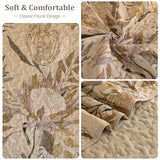 Dintszyayue Quilt Queen Size Brown, 3 Pieces Boho Floral Bedspread Bedding for Queen Size Bed, Soft Lightweight Microfiber Coverlet Set for All Season Quilt with 2 Pillowcases Dintszyayue