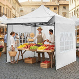 Tangkula 10x10 FT Pop Up Canopy, Outdoor Tent with 3 Sidewalls & Awning, Wheeled Bag, 4 Sandbags, 8 Stake, 4 Ropes, Portable Canopy Tent for Party Picnic Event Beach Camping (White) Tangkula