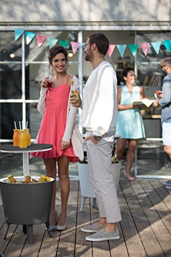 Keter Modern Cool Bar Outdoor Patio Furniture and Hot Tub Side Table with 7.5 Gallon Beer and Wine Cooler, Dark Grey Keter