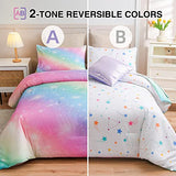 A Nice Night 6Pcs Gradient Glitter Bedding Set for Girls, Colorful Rainbow Galaxy Comforter Set, Ultra Soft Bedding Sets (Pink,Queen 6Pcs) A Nice Night
