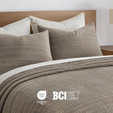 EVERGRACEHOME 100% Cotton Modern Lines Quilt Set King Size, Pre-Washed Soft Striped Coverlet Bedspread, 3 Piece Lightweight Bedding Set for All Season, with 2 Pillow Shams, Stone Taupe EVERGRACEHOME