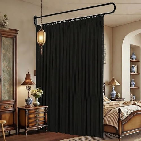 GODNOEI U-Shape Room Divider Privacy Partition Curtains Metal Support Wall Mounted Curtains for Fitting Room Beauty Salon Bedroom Hospital SPA (7.2ft Black) GODNOEI