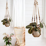 Mkono Macrame Plant Hanger Indoor Jute Hanging Planter Basket with Wood Beads Decorative Flower Pot Holder No Tassels for Indoor Outdoor Boho Home Decor 35 Inch, Brown, Set of 1 (POTS NOT Included) Mkono