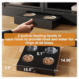 GarveeHome Dog Crate Furniture for 2 Dogs, Dog Kennel Indoor with 4 Storage Drawers and Feeding Bowls, Double Dog Crate TV Stand for Small Medium Dogs, Black GarveeHome