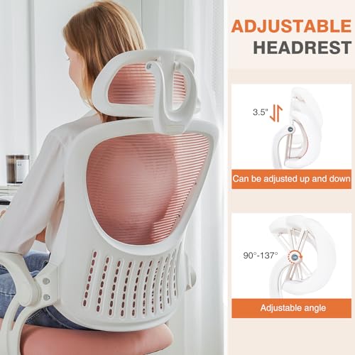 Sweetcrispy Home Office Managerial Executive Chair, High-Back Mesh with Adjustable Headrest, Flip-up Armrest Comfortable Lumbar Support, Comfy Arms for Bedroom,Study,Student Sweetcrispy