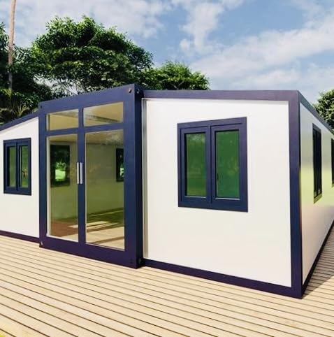 Generic Prefab Tiny Home, 40ft x 20ft, 2 Rooms, 1 Bathroom, White, Portable Modular Home, Blue, HK07112003