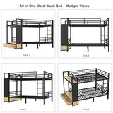 ICIUIOIR Full Over Full Bunk Bed with Stairs and Storage Drawers, Heavy Duty Metal Bunk Bed Frame with Shelves & Pegboard for Teens and Adults, Full Size Space-Saving Loft Design, Bunk+Full ICIUIOIR